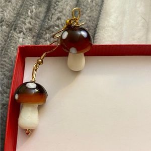 Glass Bead Mushroom Dangle Earrings